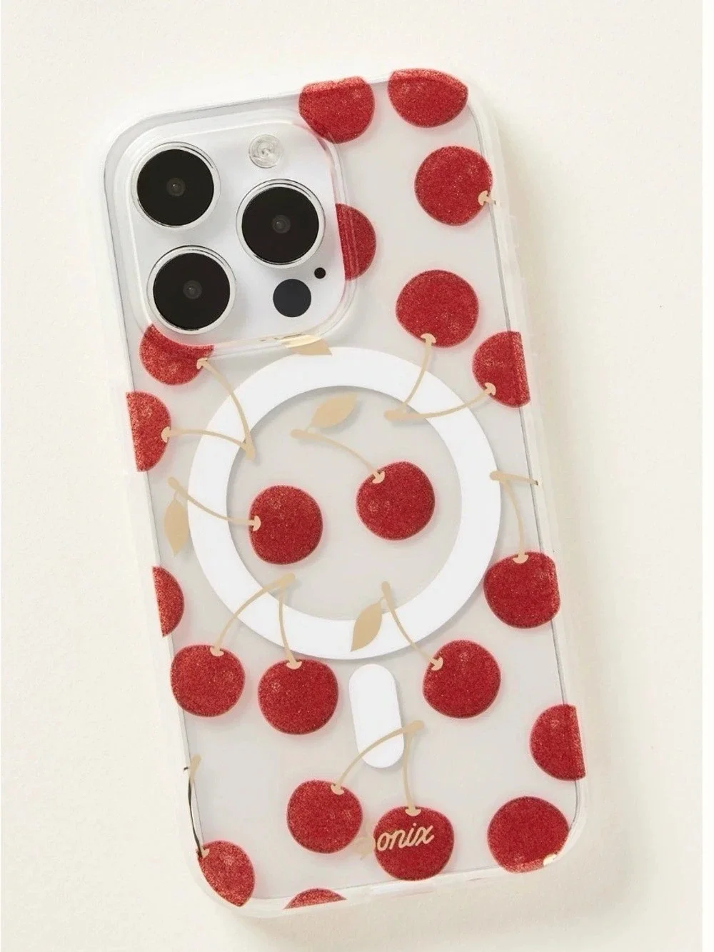 Sonix iPhone 15 Pro Clear & Red Cherry Floral Phone Case Like New